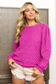 BiBi Round Neck Brushed Checker Top MAGENTA