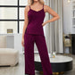 V-Neck Lace Trim Slit Cami and Pants Pajama Set