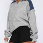 Contrast Quarter Zip Long Sleeve Sweatshirt