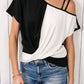 Contrast Twisted Asymmetrical Neck Top