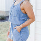 Pocketed Half Button Sleeveless Denim Romper