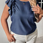 Honey Plus Size Round Neck Flounce Sleeve Frill Trim Blouse