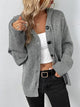 Button Up Drawstring Long Sleeve Hooded Cardigan Gray