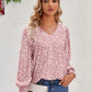 Printed V-Neck Lantern Sleeve Blouse