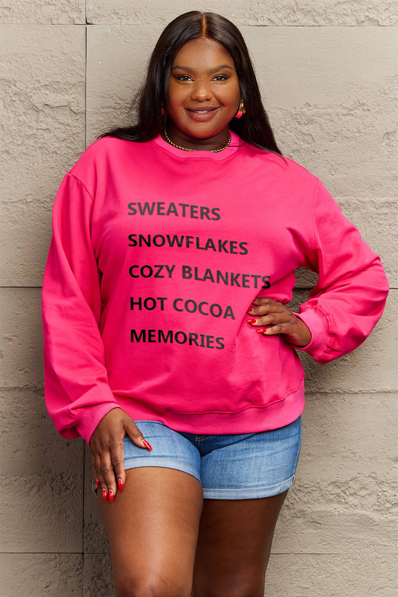 Simply Love Full Size Letter Graphic Round Neck Sweatshirt Hot Pink