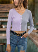 Perfee Contrast Button Up Long Sleeve Cardigan Lavender