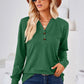 V-Neck Buttoned Long Sleeve Blouse