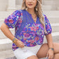 Plus Size Printed Notched Short Sleeve Blouse