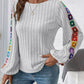 Embroidered Round Neck Long Sleeve Top