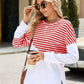 Slit Contrast Striped Long Sleeve Sweatshirt