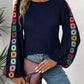 Embroidered Round Neck Long Sleeve Top