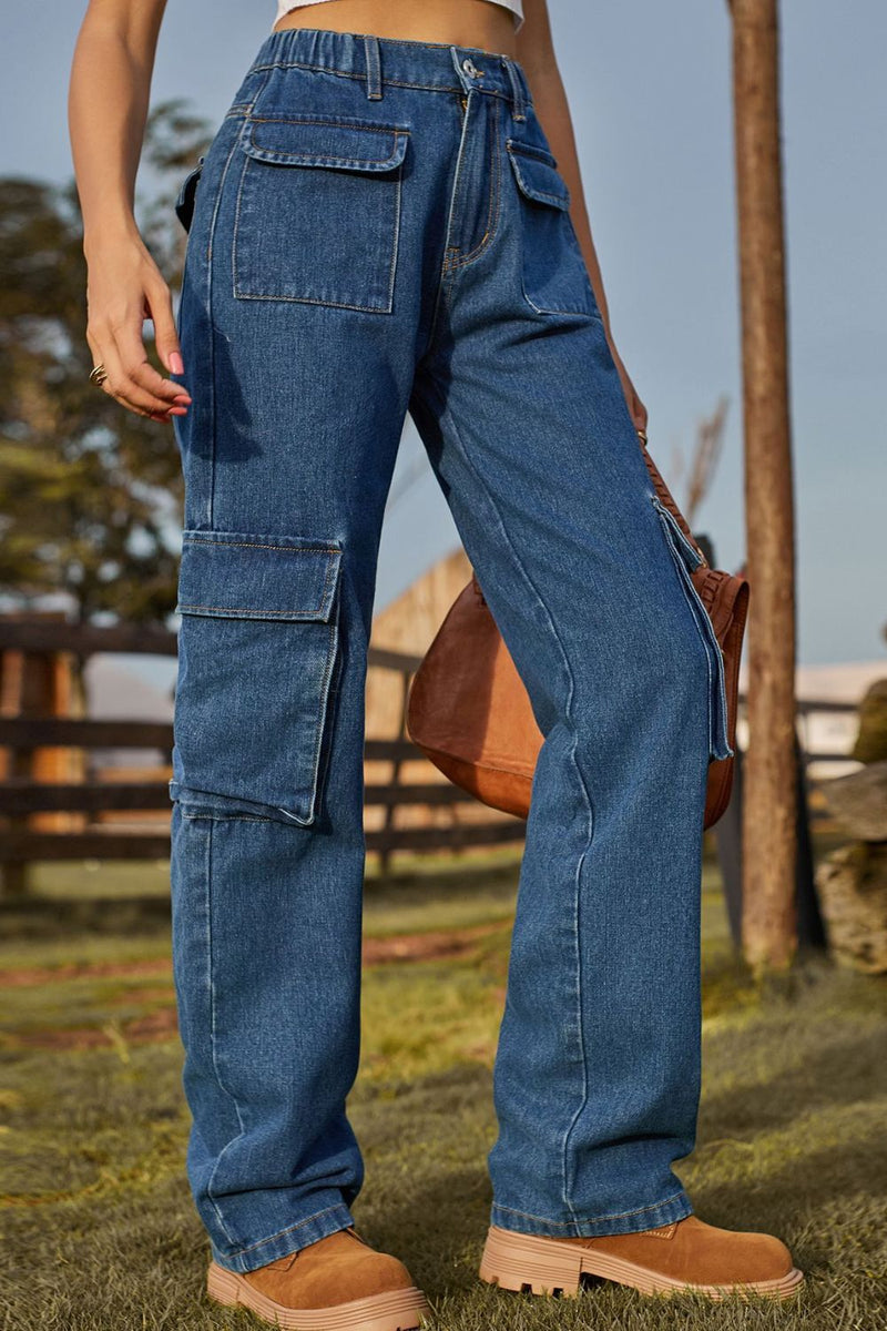 Loose Fit Long Jeans with Pockets