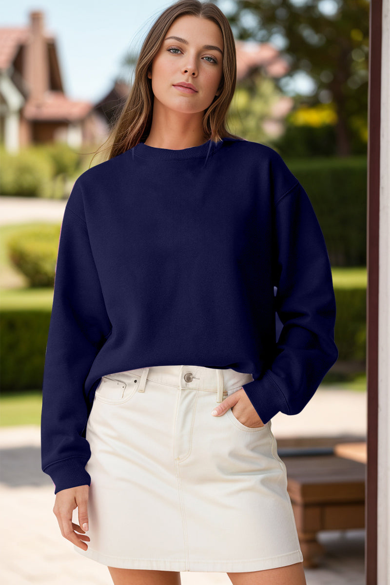 Round Neck Long Sleeve Sweatshirt Dark Navy
