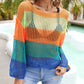 Color Block Openwork Boat Neck Cover Up