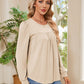 Ruched Round Neck Long Sleeve Blouse