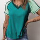 Color Block V-Neck Short Sleeve T-Shirt