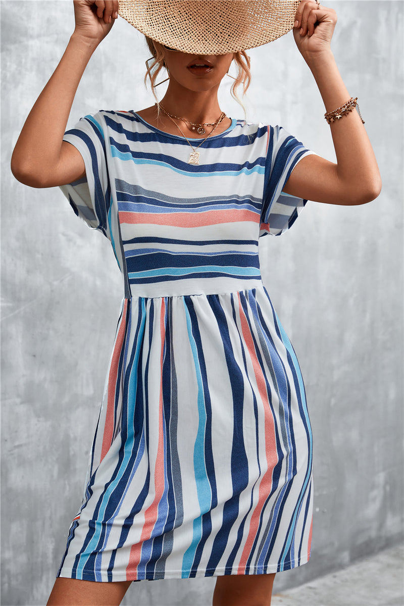 Striped Round Neck Dress Navy