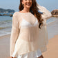 Openwork Slit Boat Neck Long Sleeve Cover-Up