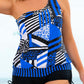 Plus Size Patchwork Tied One-Shoulder Tankini Set