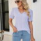 Eyelet Flounce Sleeve Scalloped V-Neck Top