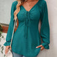 Full Size Drawstring Ruffled V-Neck Long Sleeve Blouse