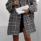 Houndstooth Collared Neck Long Sleeve Coat with Pockets