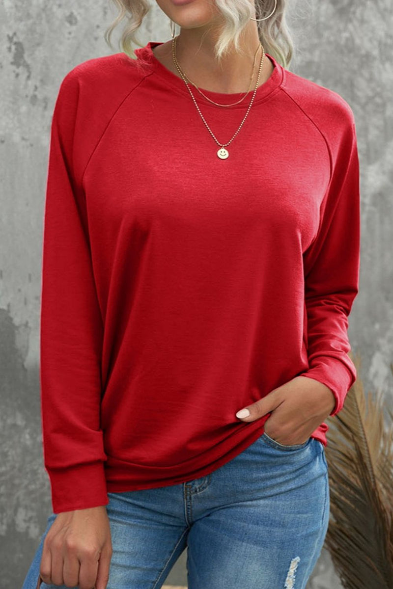 Round Neck Long Sleeve Sweatshirt Deep Red