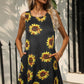 Printed Round Neck Sleeveless Dress with Pockets