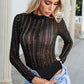 Glitter Round Neck Long Sleeve Semi-Sheer Bodysuit