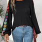 Embroidered Round Neck Long Sleeve Top