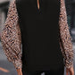 Leopard Mock Neck Lantern Sleeve Blouse