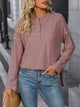 Perfee Eyelet Round Neck Long Sleeve Top Dusty Pink