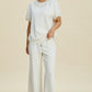 Double Take Full Size Pearl Detail Round Neck Top and Pants Set