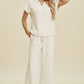 Double Take Full Size Collared Neck Short Sleeve Top and Pants Set