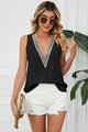 Contrast Trim Plunge Sleeveless Blouse Black