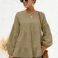 Round Neck Bubble Sleeve Tiered Blouse