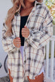 Plaid Button Up Long Sleeve Shacket White