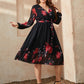 Plus Size Floral Surplice Neck Tie Waist Dress