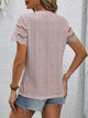 Full Size Eyelet Round Neck Short Sleeve Top Pink Purple
