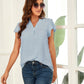 Swiss Dot Notched Cap Sleeve Blouse