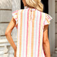 Ruffled Striped Round Neck Cap Sleeve Blouse