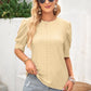 Openwork Round Neck Short Sleeve Blouse