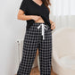 Plus Size V-Neck Top and Plaid Pants Lounge Set