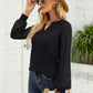 Waffle-Knit Spliced Lace Notched Top