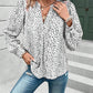 Printed Notched Long Sleeve Blouse