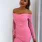 Glitter Ruched Off-Shoulder Long Sleeve Bodycon Dress