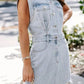 Distressed Half Button Cap Sleeve Denim Dress