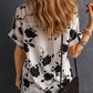 Full Size Printed Notched Short Sleeve Blouse