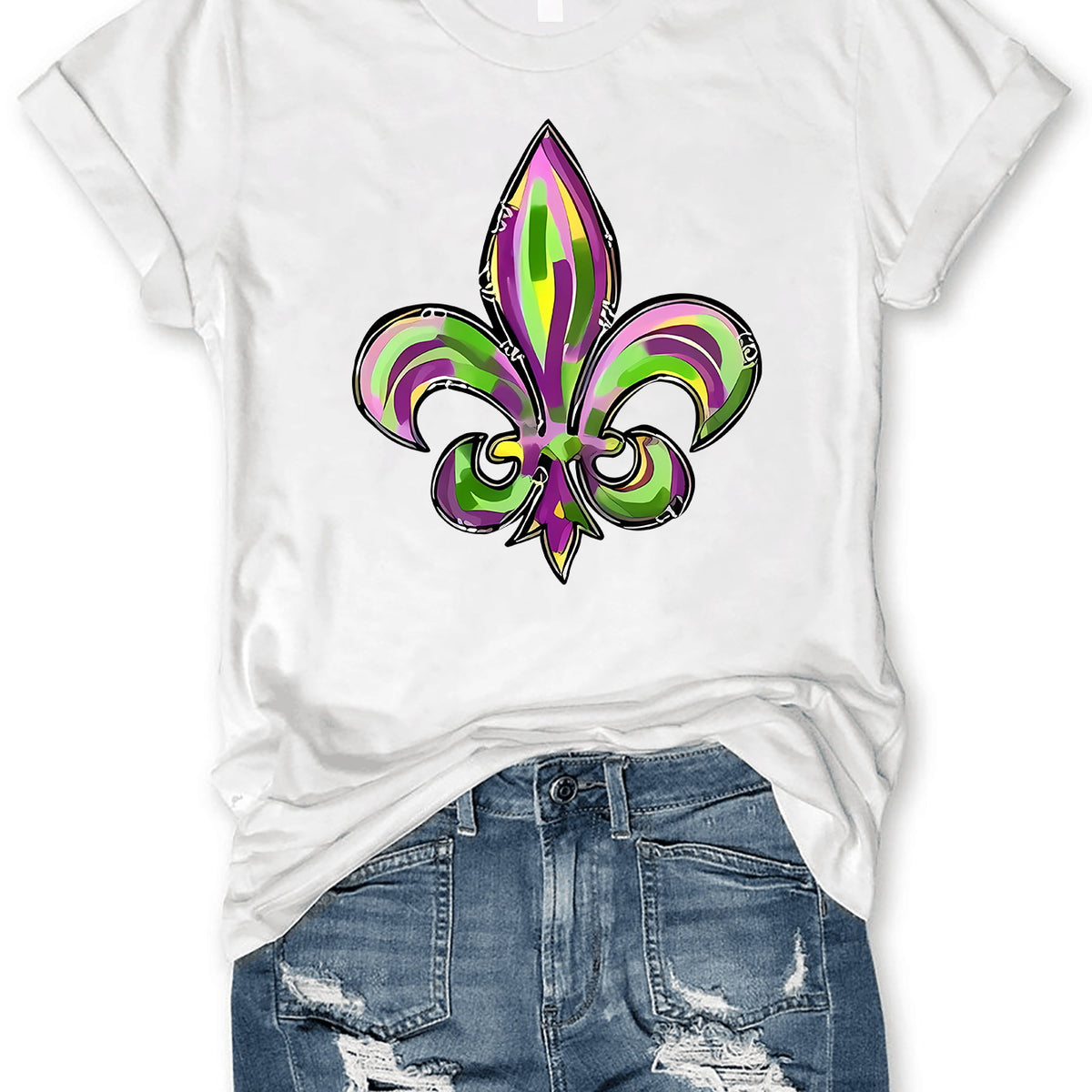 Mardi Gras Graphic Round Neck Short Sleeve T-Shirt