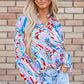 Printed Notched Flounce Sleeve Blouse